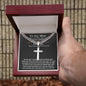 Personalized Steel Cross Necklace on Cuban Chain For Husband w/ MC