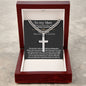 Personalized Steel Cross Necklace on Cuban Chain For Husband w/ MC